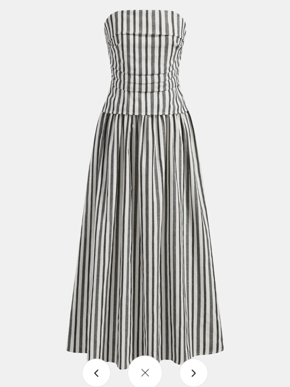 NWT Striped Strapless Cotton Linen Ruched Dress - Picture 1 of 2